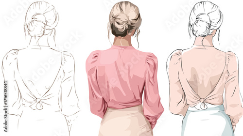 Elegant Back View Female Vector Artwork - Professional Stylish Woman Design