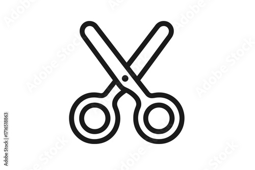 Modern scissors outline icon, vector cartoon illustration for design, cards, apps, social networks, cut tool symbol, transparent background, minimal flat style, office and crafting supplies