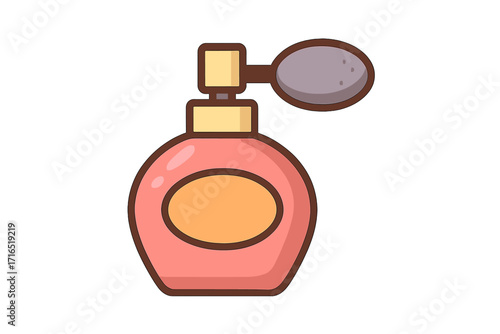 Elegant vintage perfume bottle icon with atomizer spray, stylish cosmetic fragrance illustration, beauty product symbol for apps, graphics, and design background