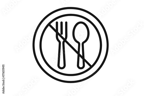 Water and Food Prohibition Sign Vector, No Eating or Drinking Symbol, Black Line Icon for Graphic Design, Web, Cards, Books, Articles, Transparent Background, Cartoon Illustration