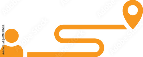 icon, person, map, pin, location, route, path, journey, direction, travel, navigation, destination, start, end, connection, orange, graphic, symbol, design, simple, minimalist, vector, illustration, c