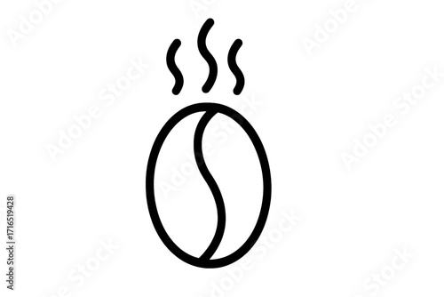 Roasted coffee bean outline icon. Simple vector symbol for cafe menu. Logo concept for hot beverage, espresso drink. Fresh aroma, morning energy. Black and white line art.