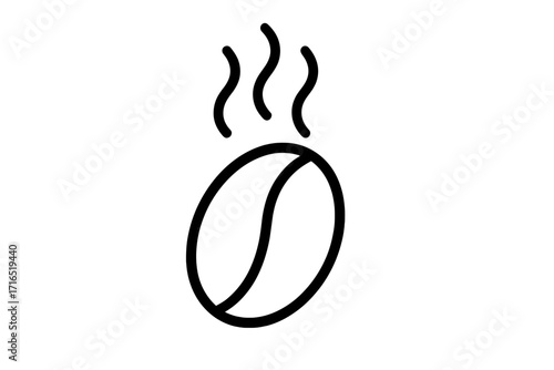 Roasted coffee bean with steam outline icon. Simple vector line art for cafe menu, logo, or web design. Hot drink symbol for morning energy, caffeine beverage concepts.