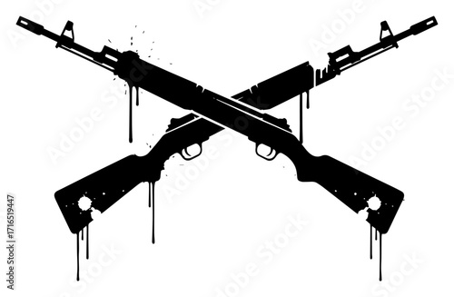 Crossed Rifles Silhouette with Grunge Paint Splatters