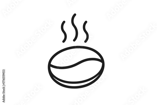 Hot roasted coffee bean with steam outline icon. Vector symbol for cafe menu, coffee shop logo. Graphic element for espresso, caffeine, beverage, drink and aroma concept.