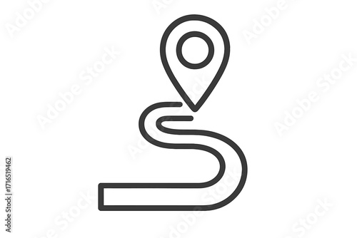 Route and map pin icon. GPS navigation symbol. Location marker on a path or road. Simple outline vector for travel app, web design, direction tracking and destination.