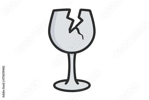 Broken wine glass vector icon. Fragile shattered glassware. Concept of accident, damage, bad luck, failure. Metaphor for disappointment, crisis or the end of a relationship.