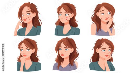 Professional Teenage Girl with Acne Skin Problems Vector Illustration
