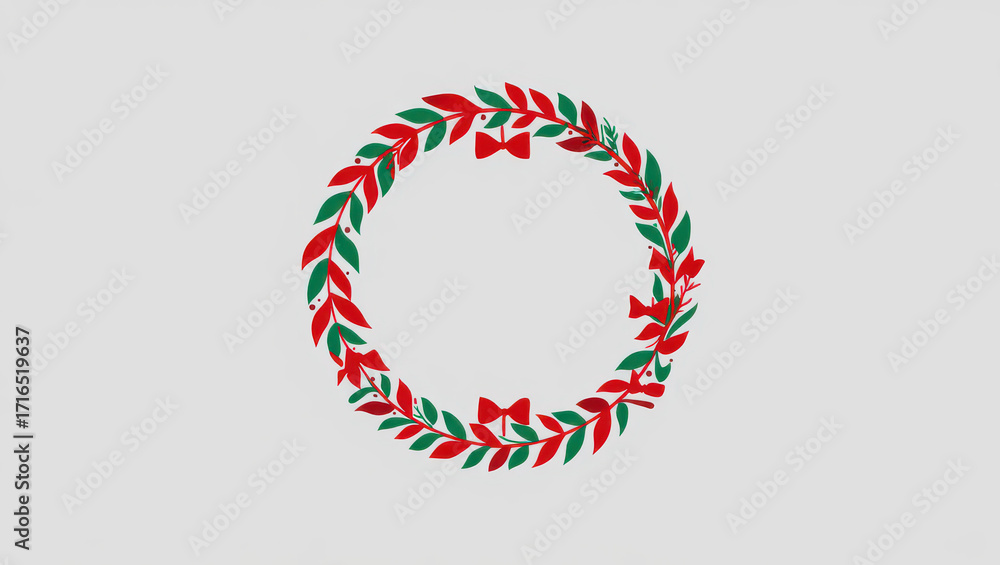Fototapeta premium Festive red and green Christmas wreath with bows creates elegant holiday decor for seasonal projects