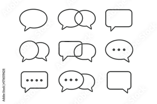 Speech bubbles set, talking conversation icons, dialogue outline design, simple linear style editable vector collection, communication symbols for apps, websites, cards, and books