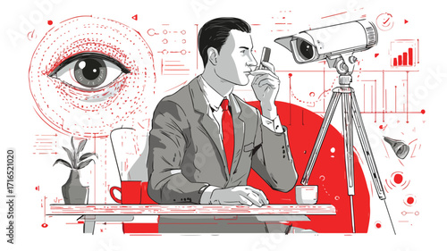 Focused Businessman with Smartphone Under Surveillance - Professional Corporate Concept