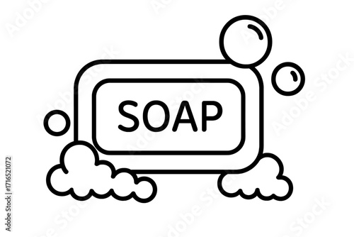 Soap bar with bubbles line icon. Simple vector illustration of suds and foam for hygiene and cleaning concepts. Outline pictogram for bathroom, personal care, wash, and sanitation.