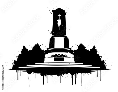 War Memorial for Fallen Soldiers in a Grunge Style Black Shape Vector Laser Cutting Engraving Monochrome Print