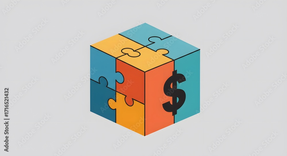 Obraz premium Abstract icon of puzzle cube with dollar sign