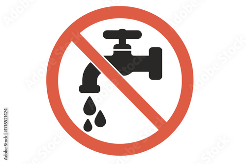Prohibition sign no water. Do not drink from tap. Faucet forbidden icon. Not drinking water symbol. Non-potable warning. Concept for saving, conservation, shortage, drought.
