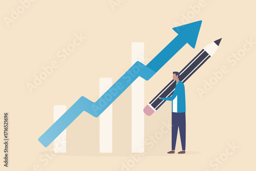 Man drawing an upward trending graph with a pencil symbolizing growth and improvement