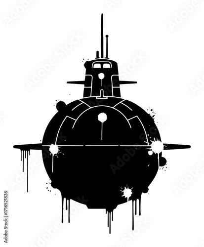 Futuristic Military Submarine Grunge Silhouette