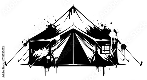Military Camping Tent with a Star in Grunge Style