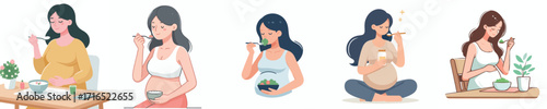 vector of a pregnant woman eating nutritious food