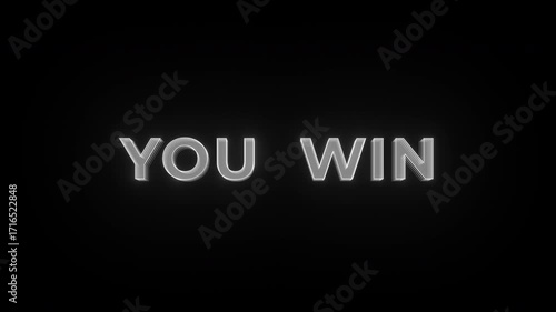 YOU WIN flashing neon text animation with a blinking effect. Pop-up message. Cyberpunk technology text