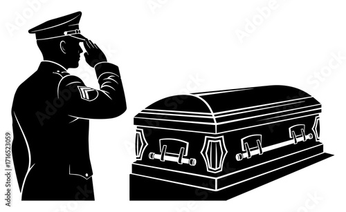 Soldier Saluting a Coffin at a Military Funeral Black Shape Vector Laser Cutting Engraving Monochrome Print