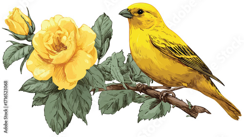 Vibrant Yellow Canary Rose Cartoon Vector Illustration