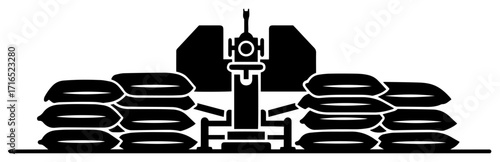 Military Checkpoint with a Machine Gun and Sandbags