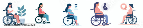 vector of a pregnant woman sitting in a wheelchair