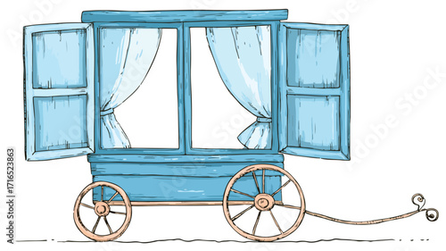 Whimsical Cartoon Vector of Open Window with Playful Design Elements
