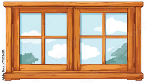 Wooden Window Glass Cartoon Vector Illustration