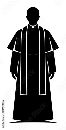 Catholic Priest in a Traditional Vestment Black Shape Vector Laser Cutting Engraving Monochrome Print