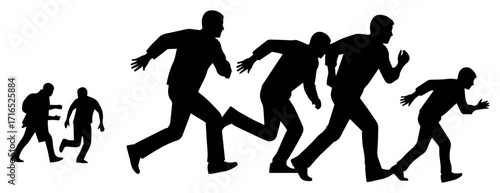 Evacuation Running People Silhouette Sequence black shape vector laser cutting engraving monochrome print