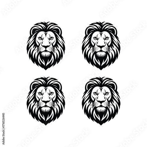 Lion Head Silhouettes – Majestic Wild Animal Vector Illustration