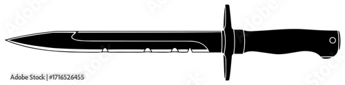 Military Bayonet Combat Knife Profile black shape vector laser cutting engraving monochrome print