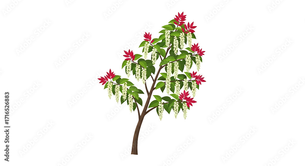 Naklejka premium Vibrant Poinsettia Plant with Red Flowers and Green Leaves.