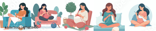 vector of a pregnant woman knitting
