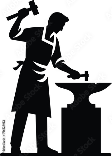 Blacksmith hammering a metal part on an anvil vector Illustration isolated on a white background