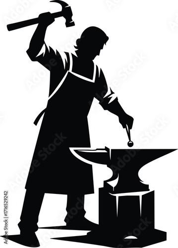 Blacksmith hammering a metal part on an anvil vector Illustration isolated on a white background