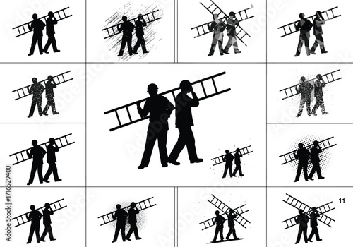 Teamwork, Ladder, Cooperation, Unity, Collaboration, Abstract, Minimalist, Monochrome, Halftone, Sketch, Grid, Conceptual, People, Illustration, Surreal, Style, Symbolic, Graphic, Creative, Blackwhite