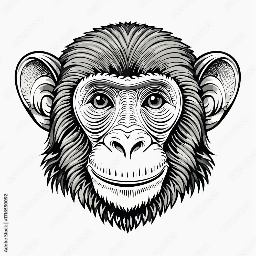 Fototapeta premium black and white engrave isolated monkey illustration
