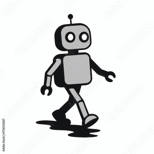 Robot walking with unstable shadow isolated on white background Moravec paradox concept