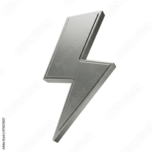 3D metallic lightning bolt symbol, silver, isolated.