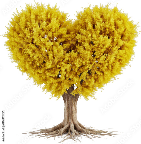 A realistic illustration of a heart-shaped ginkgo tree. generated AI