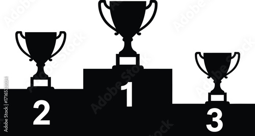 Vector silhouette of a podium with trophies celebrating first second and third place