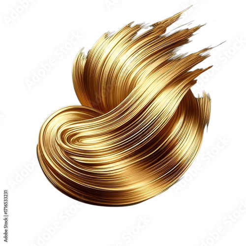 Golden metallic brush stroke element with shiny foil texture, golden brush.