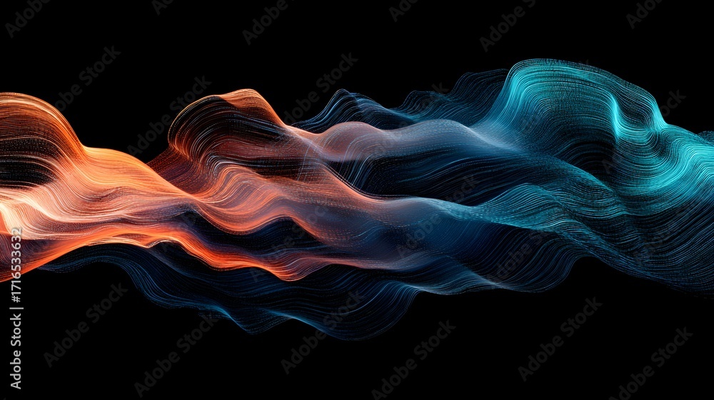Fototapeta premium Flowing Abstract Waves of Orange and Blue Particles