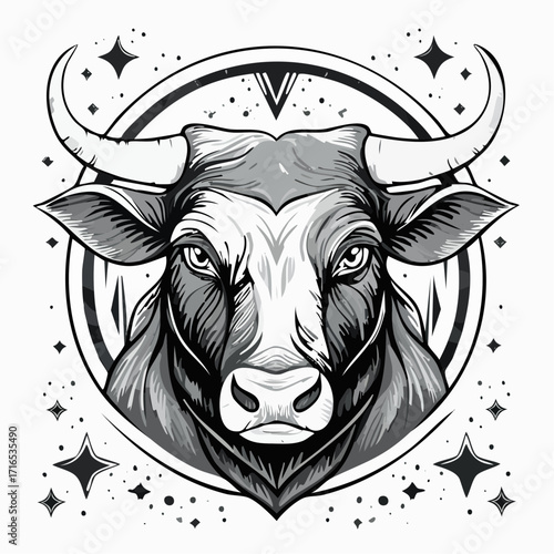 black and white linear paint draw bull illustration