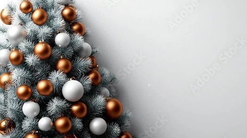 Elegant Christmas Tree with Gold and White Ornaments on Gray Background