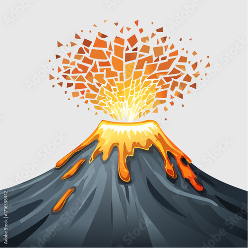 volcanic eruption mosaic with animated grain and fiery ascent