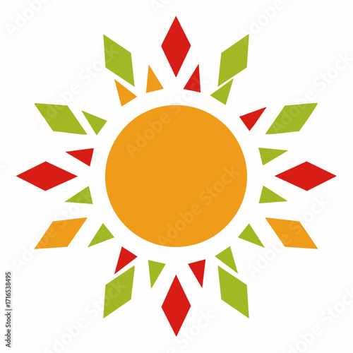 shattered sun mosaic with depth shadows and fiery palette